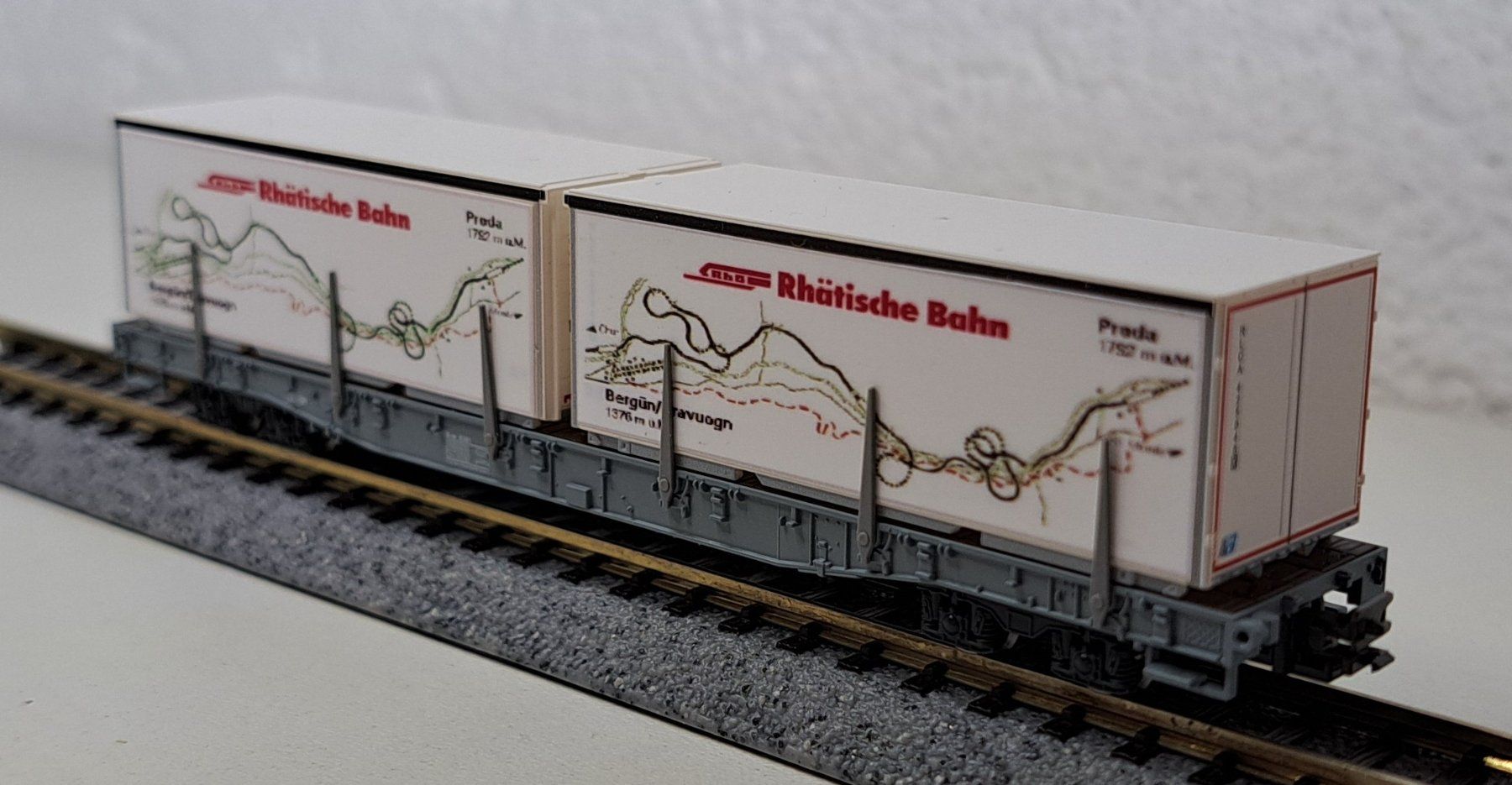Kato Modellini di ferrovie: RhB Container Wagen Albula Grüsch Preda Spur N Kato – Nuovo (secondo la descrizione) da Salez venduto da rhb-spur-n 1