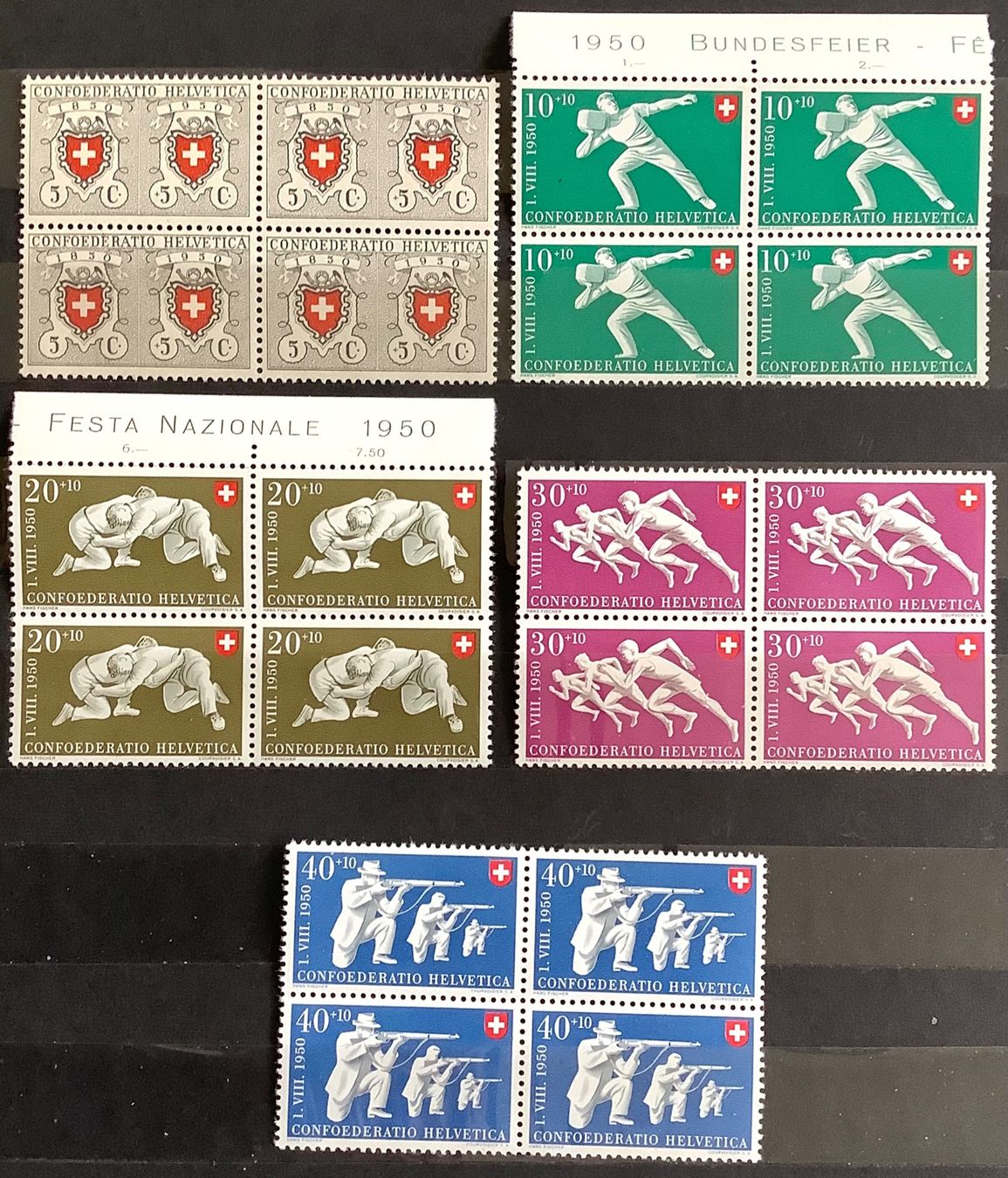 Tutti i francobolli: 1950 - Pro Patria - Viererblock Postfrisch ** – Nuovo (secondo la descrizione) da Liestal venduto da Skunk02