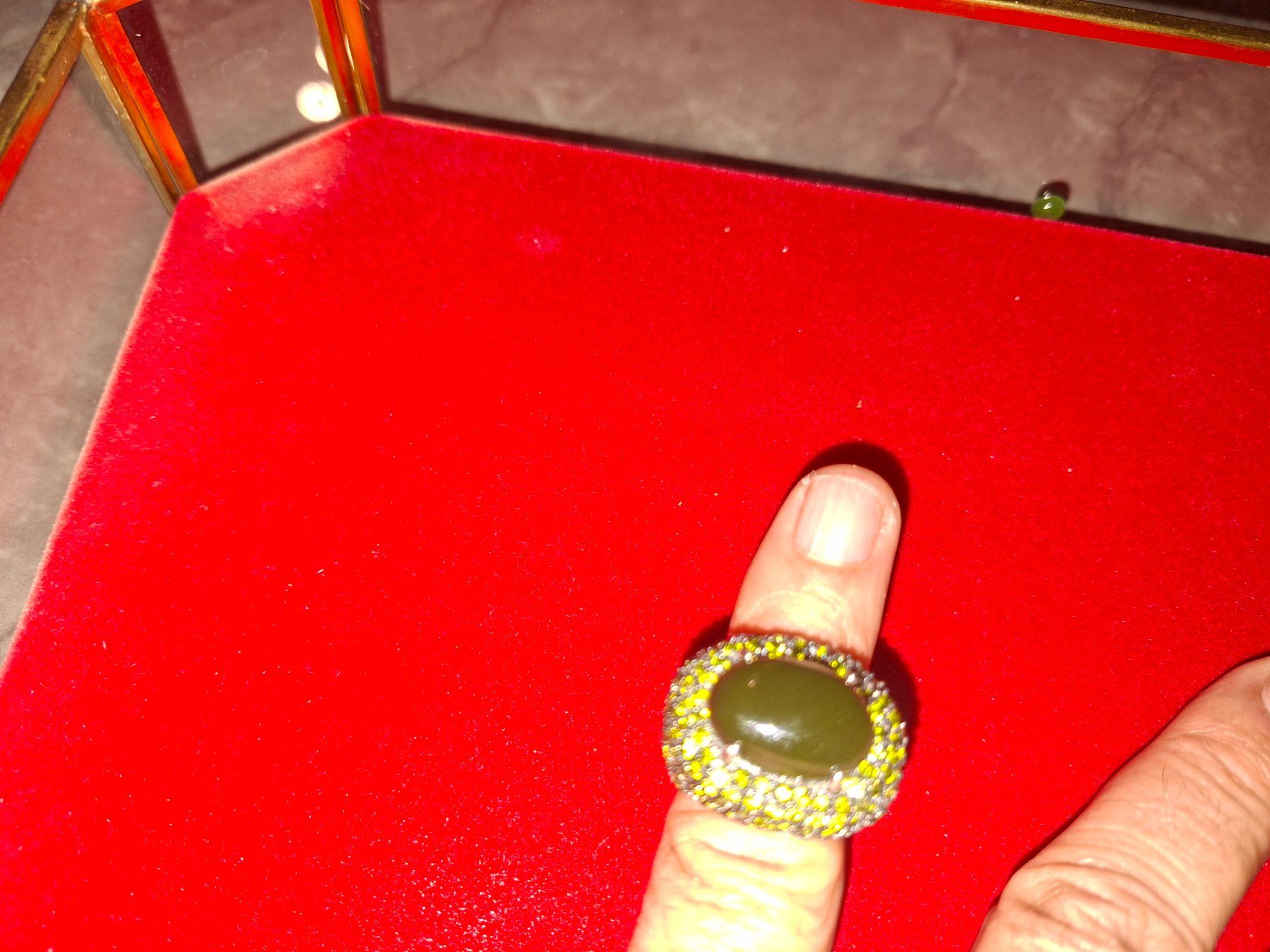 Anelli: Extravaganter Ring mit grosse Olivgrüne Stein, Grösse 57 – Usato da Schaffhausen venduto da meteor7 3