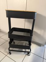 Servierwagen / Rollwagen aus Metall mit Holzplatte – Schwarz
