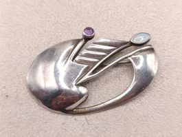 Vintage 925erSilber Brosche Natur Opal Amethyst Meisterpunze