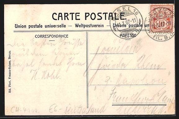 Cartoline postali: AK Basel, Universitäts-Bibliothek, 1907 – Usato da Berlin venduto da bartko-reher 1