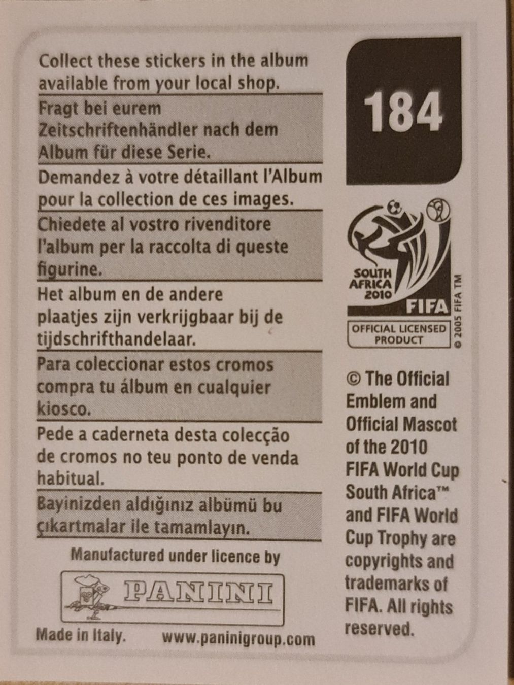 Panini Carte collezionabili: Panini WM 2010 Nr. 184 – Nuovo (secondo la descrizione) da Dintikon venduto da Prime-shop 1