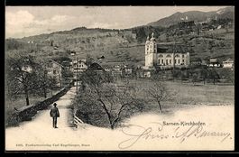 Sarnen, Kirchhofen, Blick auf Ort und Ki