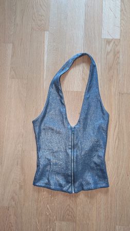 Damen Top mit Reissverschluss silber Grösse S neu