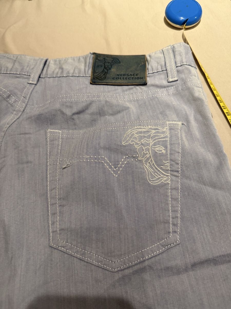 Versace Hosen: Pantalon VESACE Collection bleu clair coton/ramie – Gebraucht aus Yverdon-les-Bains von Le_Joss