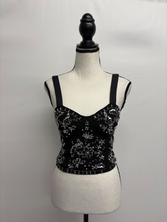 Zara Schwarzes Glitzer Top bestickt XS Bustier