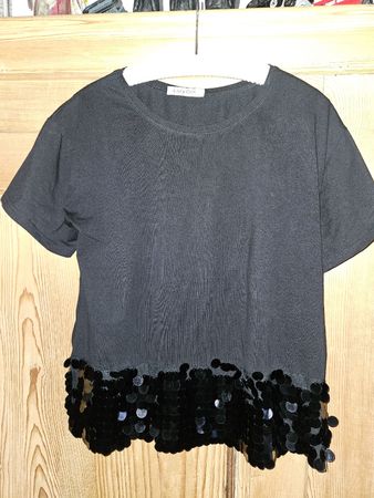 T-Shirt Lazy Girl L/XL schwarz Pailletten Saum
