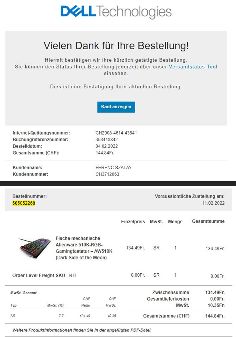 Tastaturen: ALIENWARE LOW PROFILE RGB MECHANICAL GAMING KEYBOARD - 510K – Gebraucht aus Ennetbaden von  3