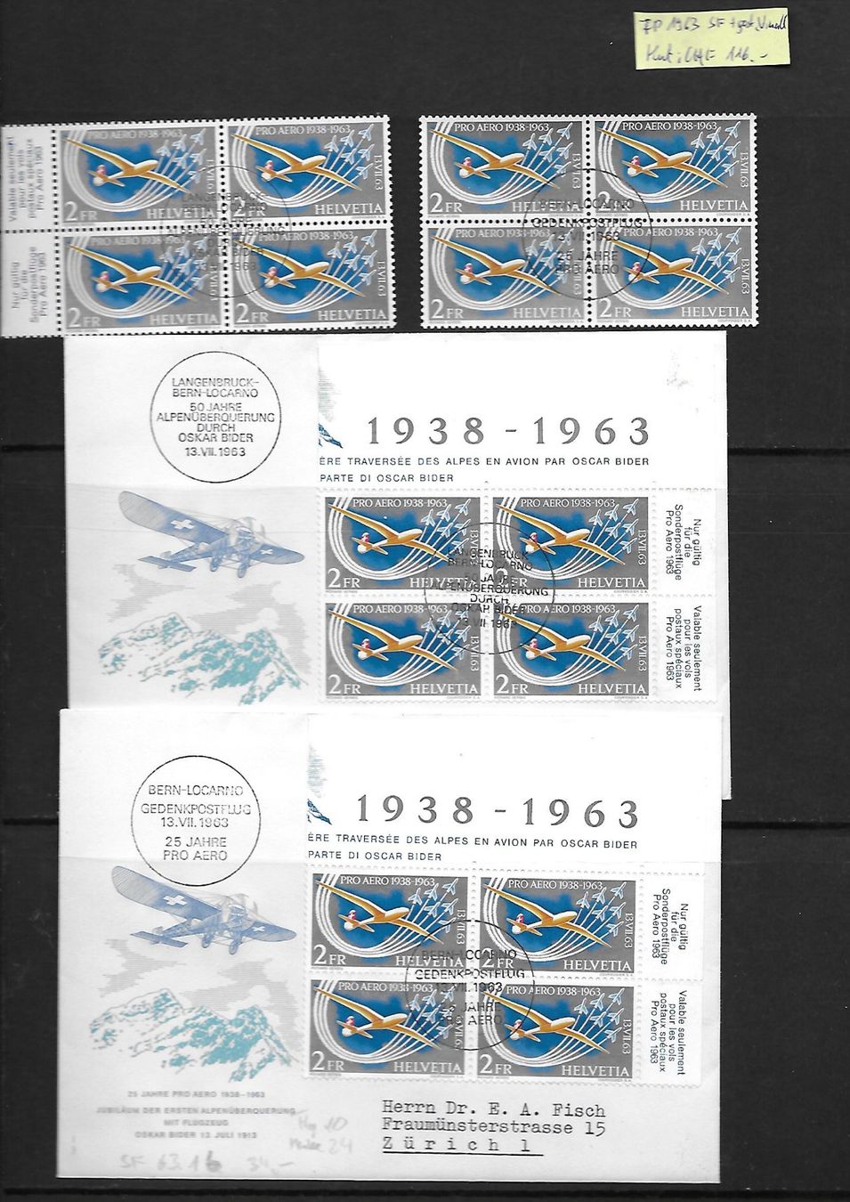 Tutti i francobolli: FP 1963 SF + gest. Viererbl. Kat: CHF 116.- – Usato da Basel venduto da Ilp