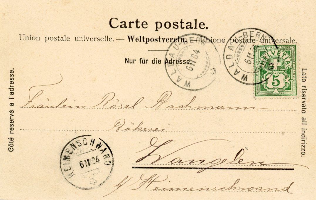 Ansichtskarten: Bern  BE  -   WALDAU         um 1904 – Gebraucht aus Brig von Valcards54 1