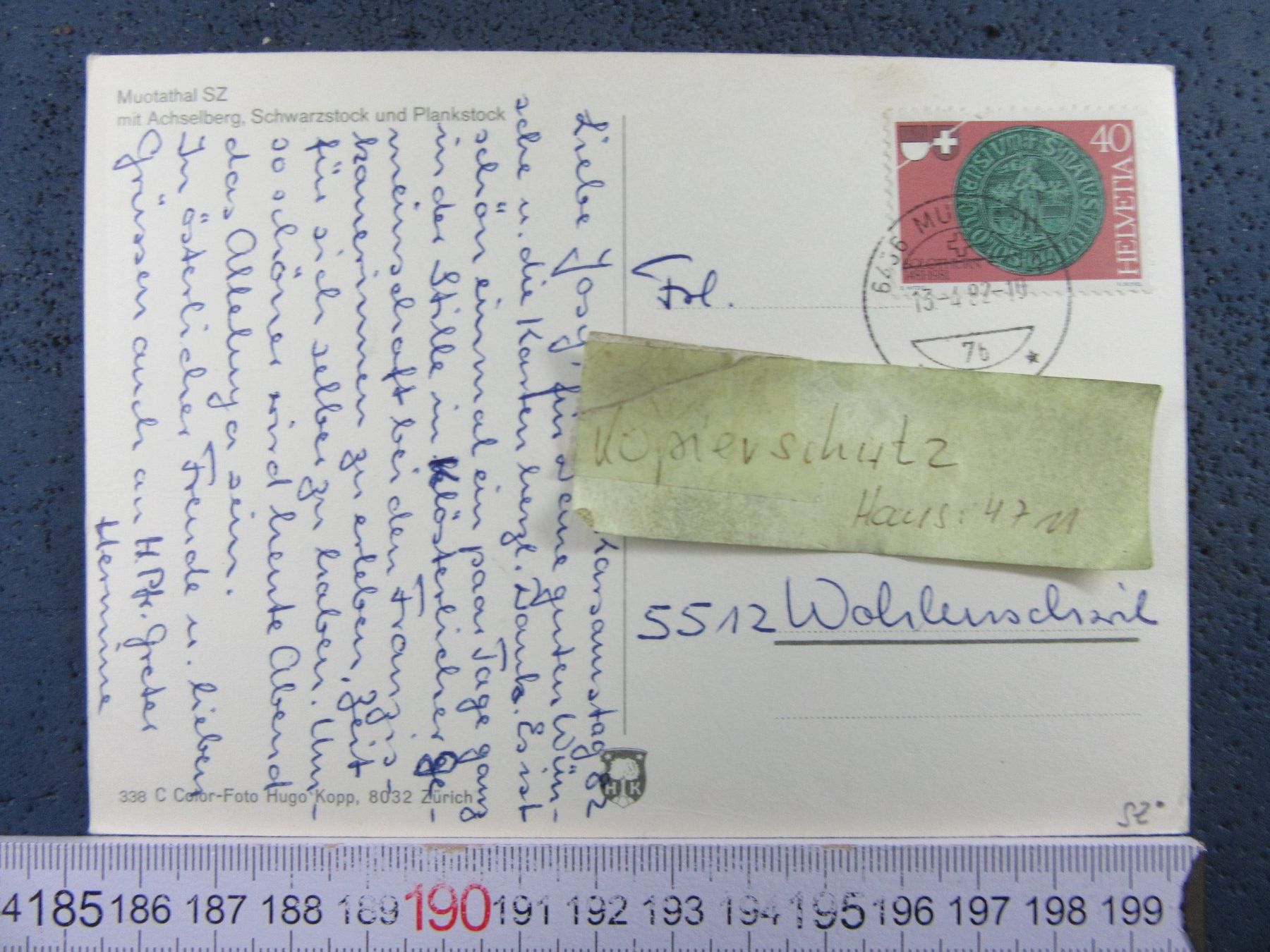 Cartoline postali: MUOTATHAL SZ 1982 AK – Usato da Ettingen venduto da Hausi4711 1