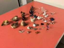 Konvolut Verschiedene Vögelfiguren, Glas, Porzellan, Keramik
