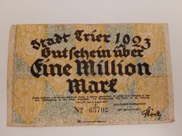 Gutschein über eine Million Mark Trier 1923