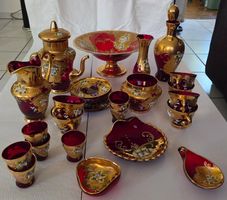 Murano Kaffe Service Rubinrot Handbemalt  24 karat Gold