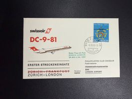Swissair Erstflugbrief Zürich-London 1980