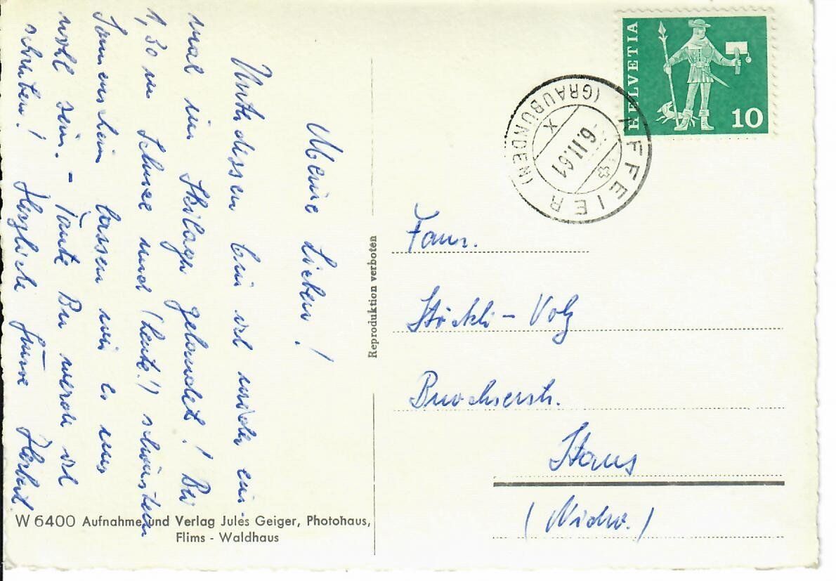 Cartoline postali: Affeier u. Egga - Obersaxen – Usato da Hochdorf venduto da Ziegel-16 1