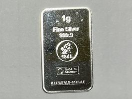 Feinsilberbarren 1g 999.9 Heimerle + Meule Made in Germany