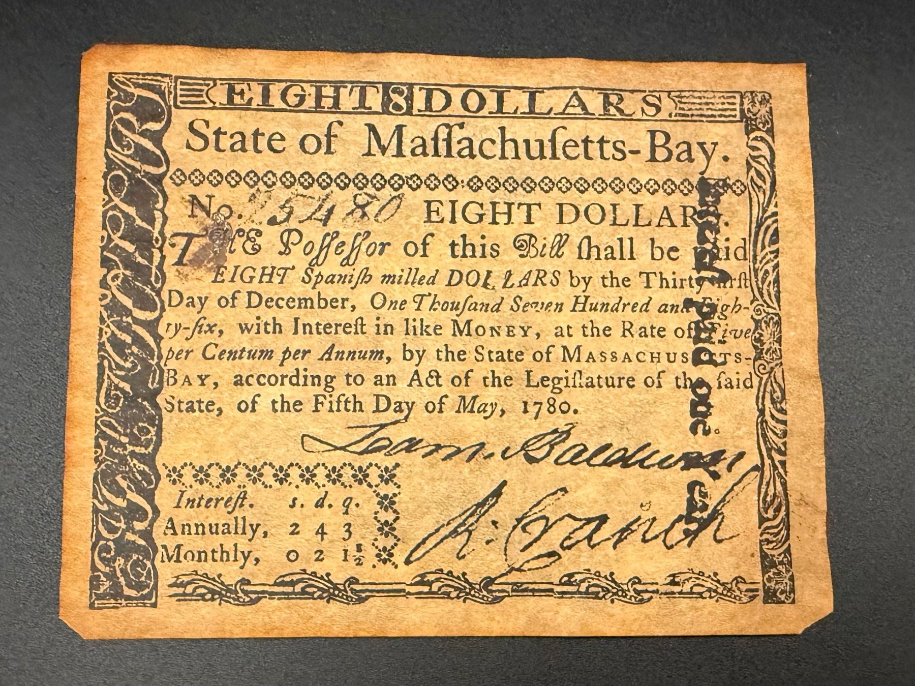 Banconote: US-Banknote 1780 – Eight Dollars original – Usato da Lamone venduto da LaCantinaMagica 1