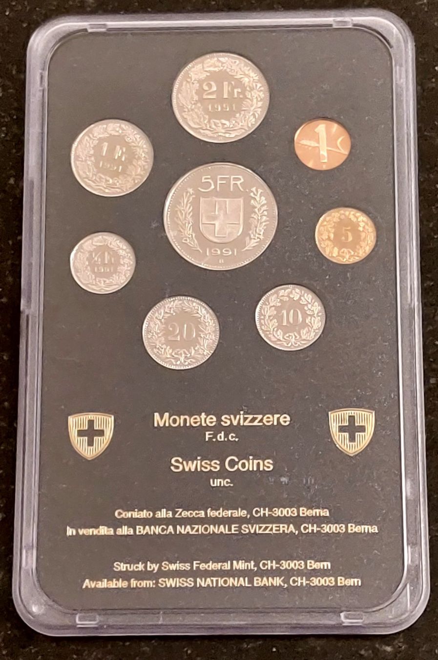 Tutti le monete: Münzsatz Schweiz 1991 stgl. / vertiefte Randschrift – Nuovo (secondo la descrizione) da Arch venduto da coinsandmore
