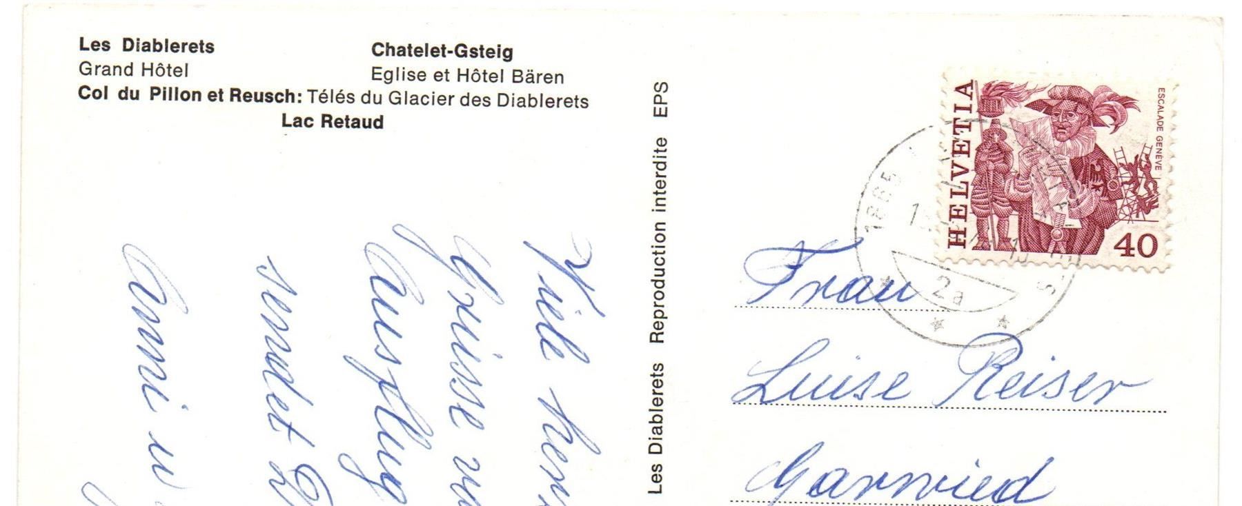 Cartoline postali: CHATELET-GSTEIG Hotel Bären, Gondelbahn – Usato da Jona venduto da philajona 1