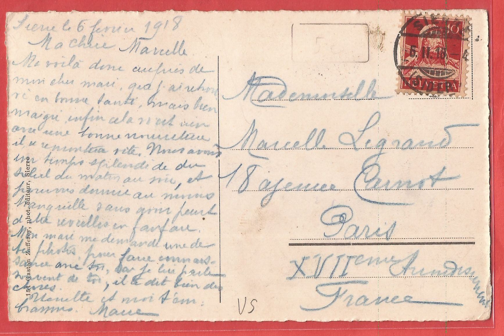Ansichtskarten: Sierre - 1918 – Gebraucht aus Fislisbach von Porano 1