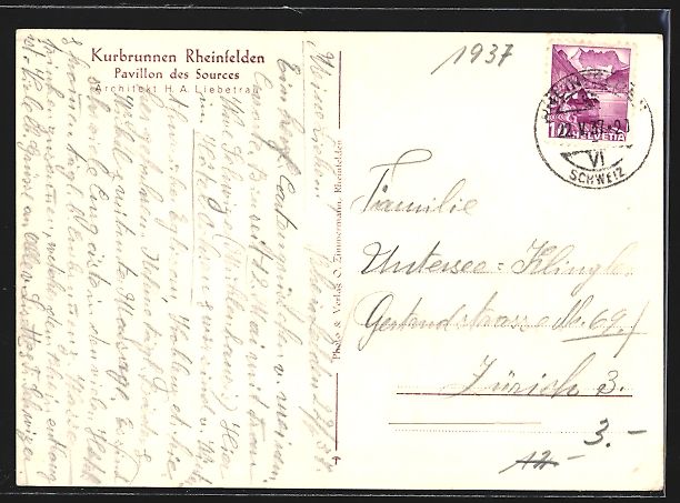 Cartoline postali: Rheinfelden, Kurbrunnen, Pavillon des So – Usato da Berlin venduto da bartko-reher 1