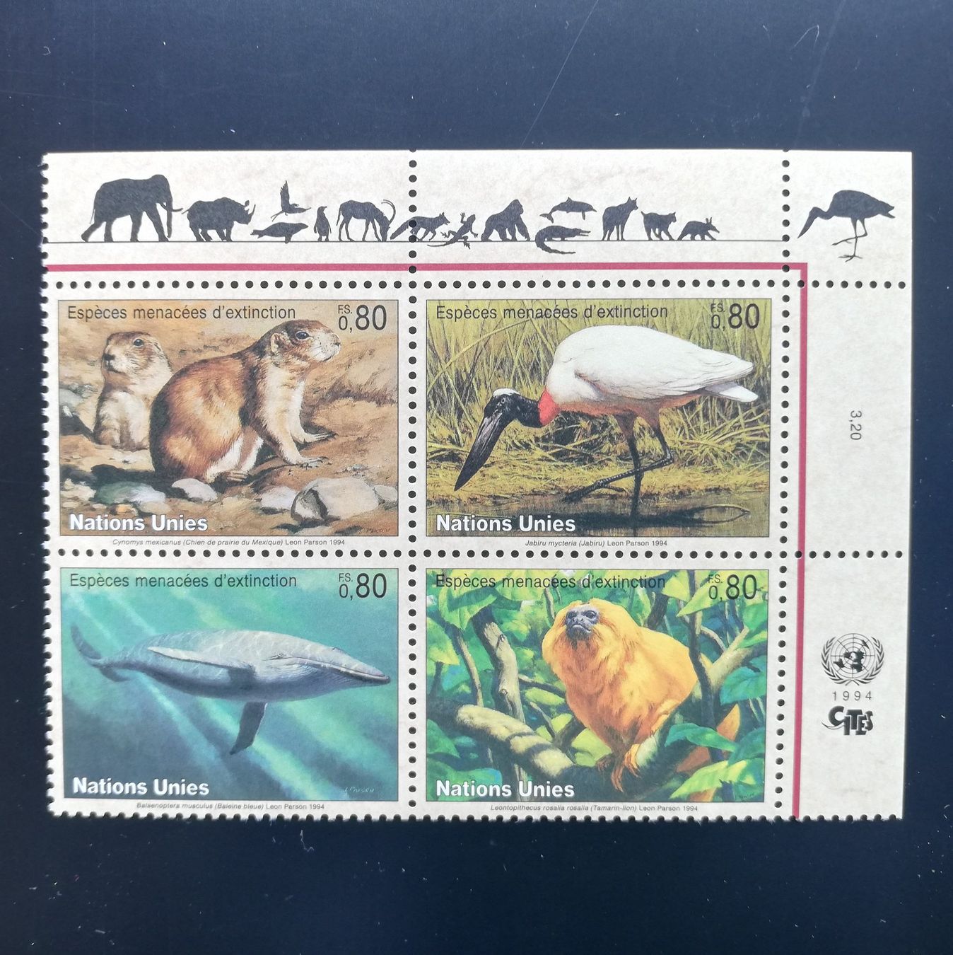 Tous les timbres: UNO Genf Satz Gefährdete Arten 1994, postfrisch – Neuf (Voir description) à Gümligen par Fairseriver
