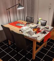Wooden table for 4-6 + 6 chairs. IKEA. H75x90x150cm.