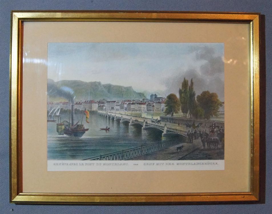 Genf/Genève mit Dampfschiff bzw. Montblancbrücke 1868 Kaufen auf Ricardo
