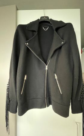 Allsaints Jacke 100% Merinowolle schwarz mit Fransen