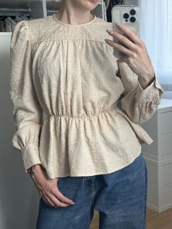 Damen Bluse Langarm Creme Grösse S 