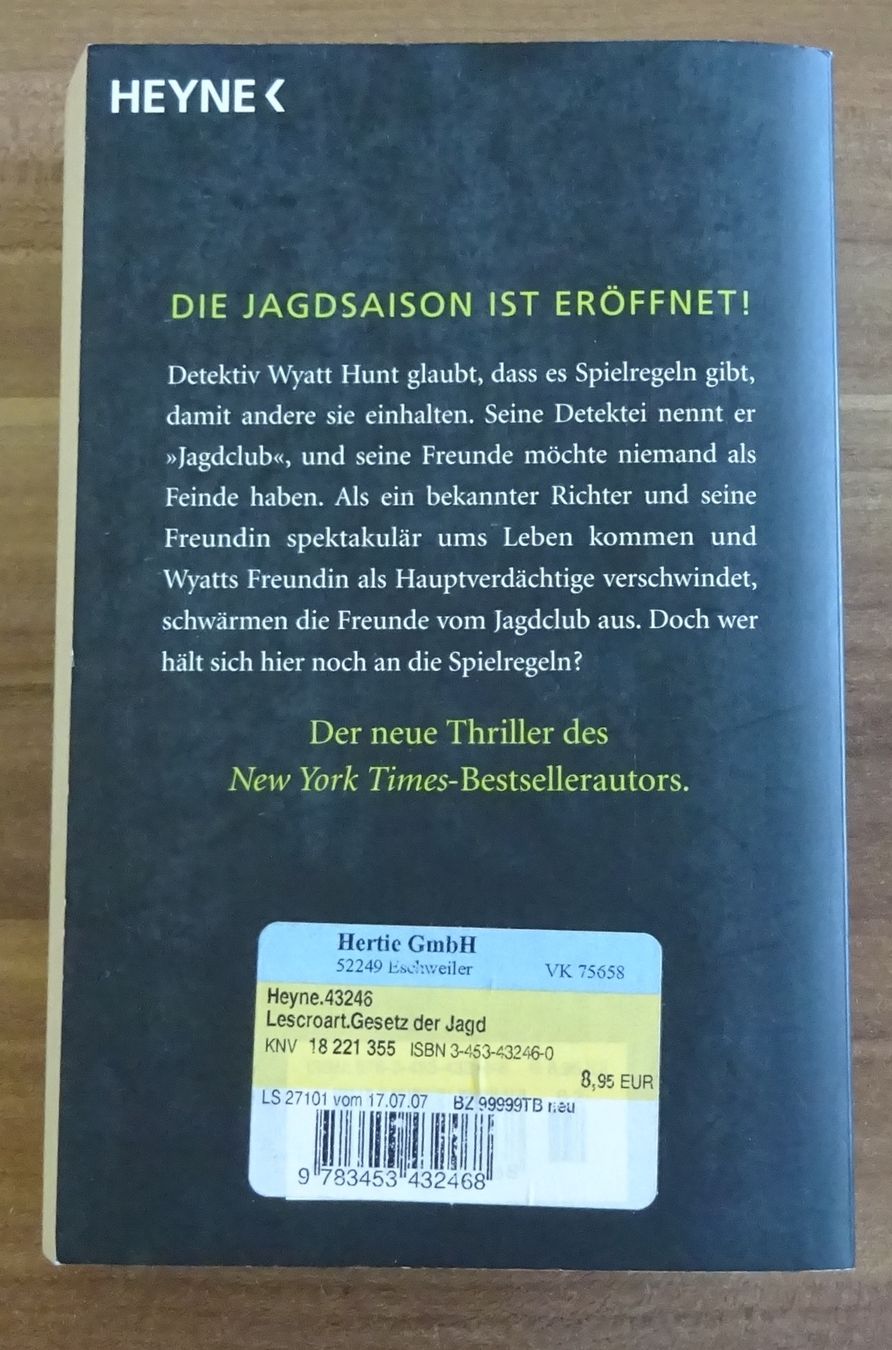 Libri: Das Gesetz der Jagd von John Lescroart – Usato da Wagenhausen venduto da FrauLang 1