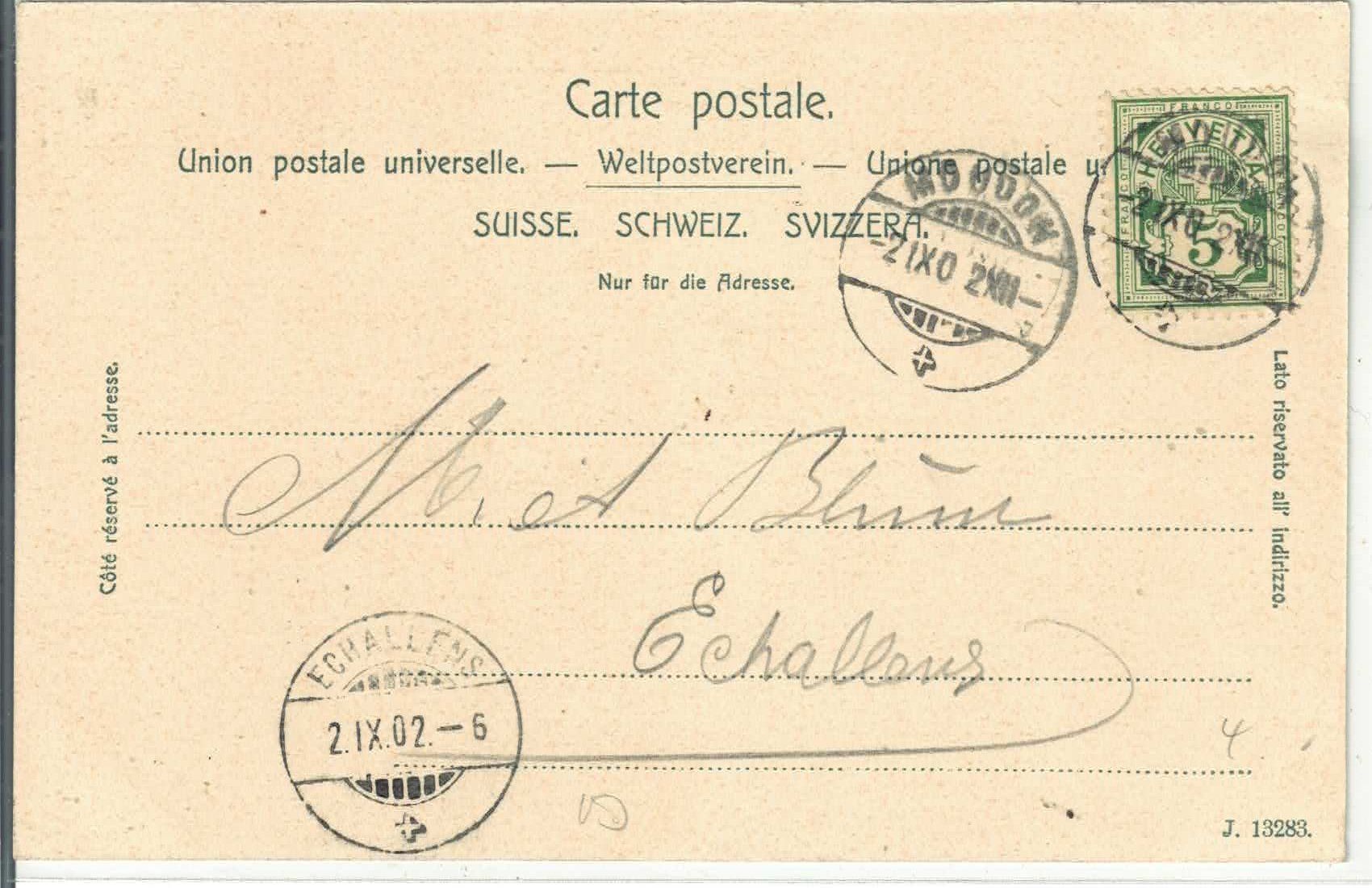 Cartoline postali: Souvenir de Moudon - Litho – Usato da Ettingen venduto da Kartenplanet 1