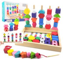 Fädelspiel & Steckspiel Holz, Motorikspielzeug für Kinder