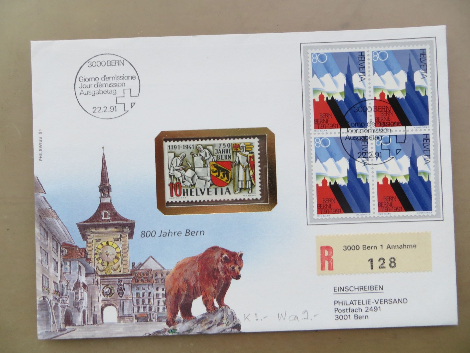 Tutti i francobolli: FDC-Sonderbrief 800 J. Bern 1991 – Nuovo (secondo la descrizione) da Basel venduto da 8013
