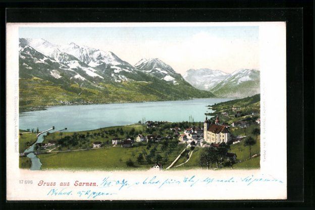 Cartoline postali: AK Sarnen, Ortsansicht mit Bergkulisse – Usato da Berlin venduto da bartko-reher