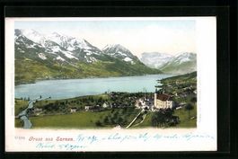 AK Sarnen, Ortsansicht mit Bergkulisse
