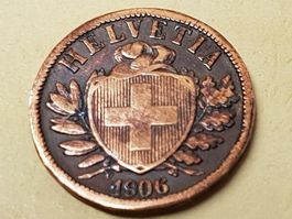2 Rappen 1906 Fehlprägung Rand mit Rille, Top Rarität !!