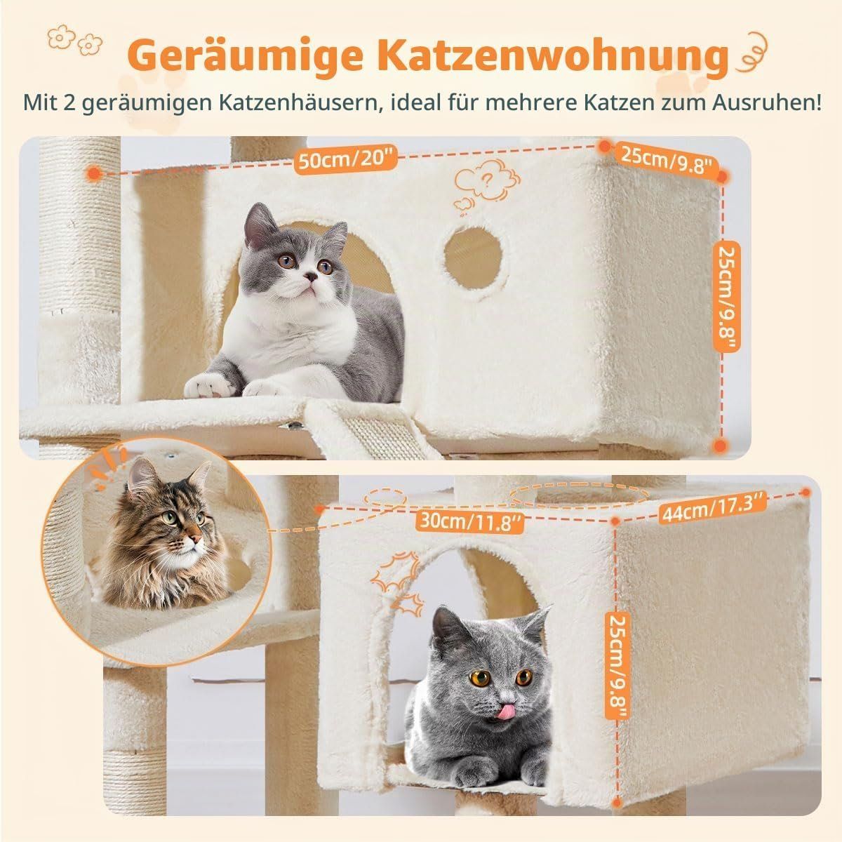 Arbres à chats: Kratzbaum 180cm Groß 2 Katzenhäuser Hängematte Beige – Neuf avec emballage d'origine à Schaffhausen par AllesMussRaus60 3