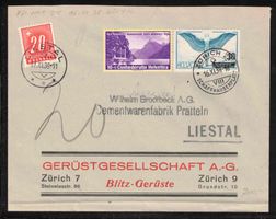 1938 Pro Patria auf mit verschobenem Gelbdruck auf Brief