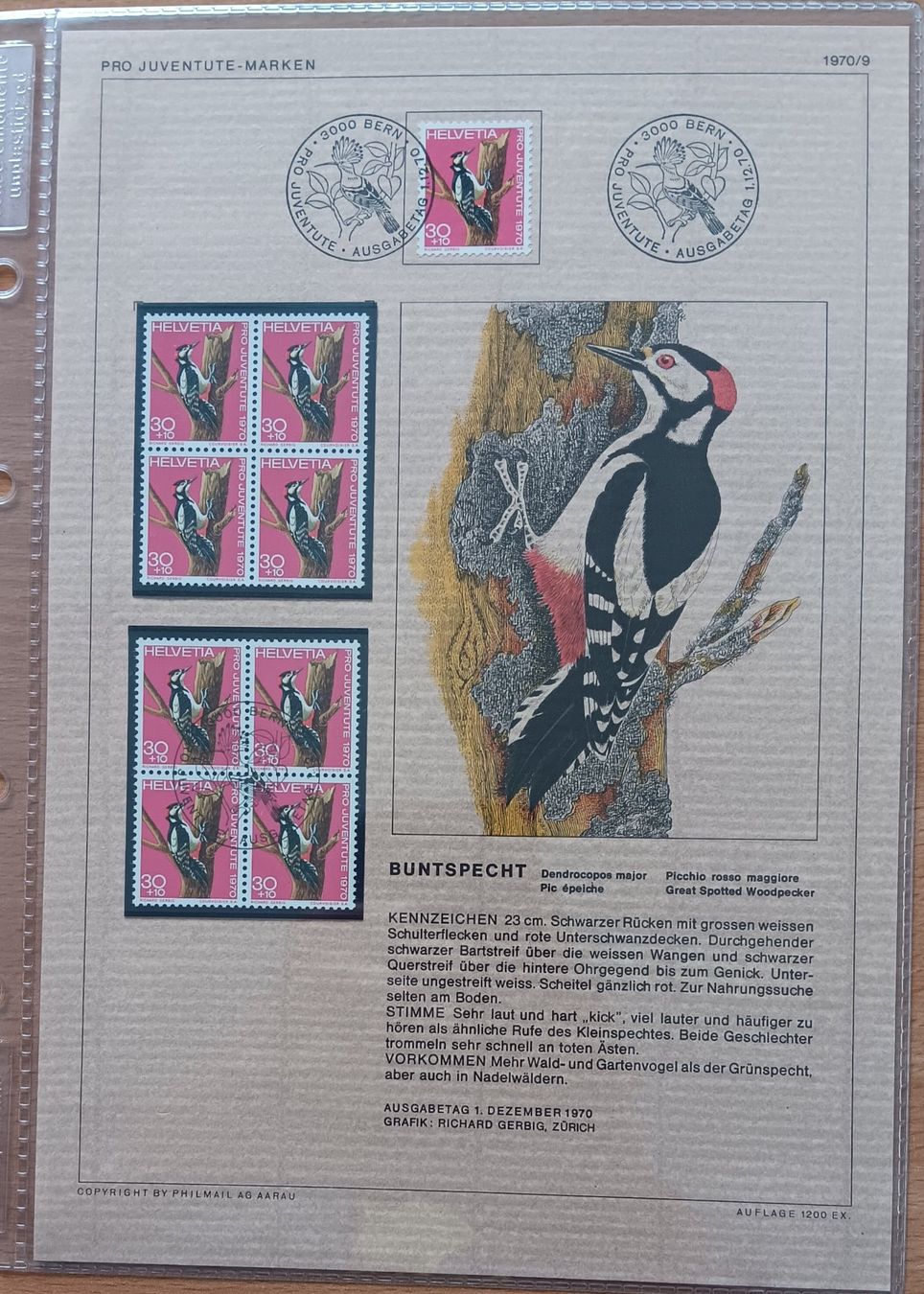 Tiro con l'arco: Briefmarke Pro Juventute Buntspecht – Usato da Muttenz venduto da iggugflower