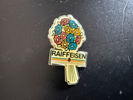 Raiffeisen Anstecknadel Blumenstrauss, Vintage Rarität!