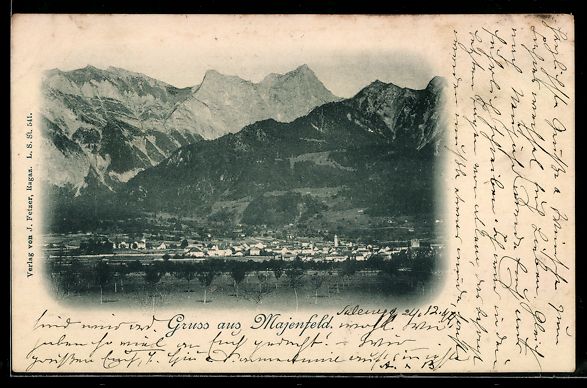 Cartoline postali: Maienfeld, Gesamtansicht mit Ort und Ber – Usato da Berlin venduto da bartko-reher