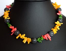 EDELSTEINKETTE KETTE STEINKETTE ECHTE KORALLE UND LABRDORIT