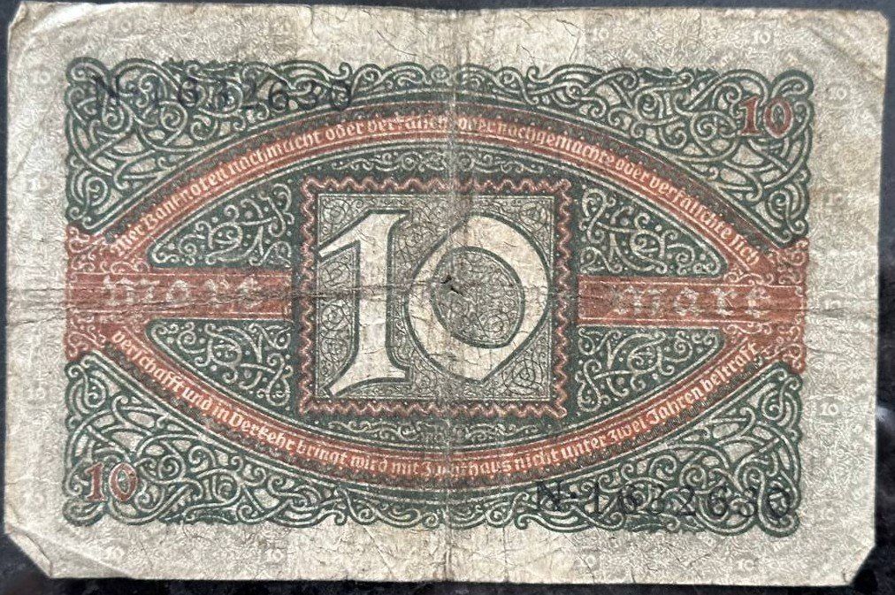 Banknoten: Antike Reichsbanknote: 10 Mark Schein von 1919 – Gebraucht aus Beringen von Mantafisch1 1