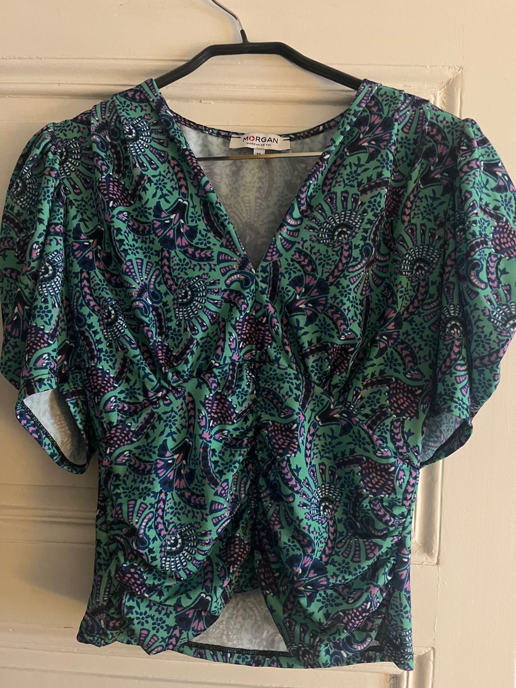 Morgan Tops: Haut Morgan taille M imprimer vert et rose – Gebraucht aus Genève von Paradis_Vintage