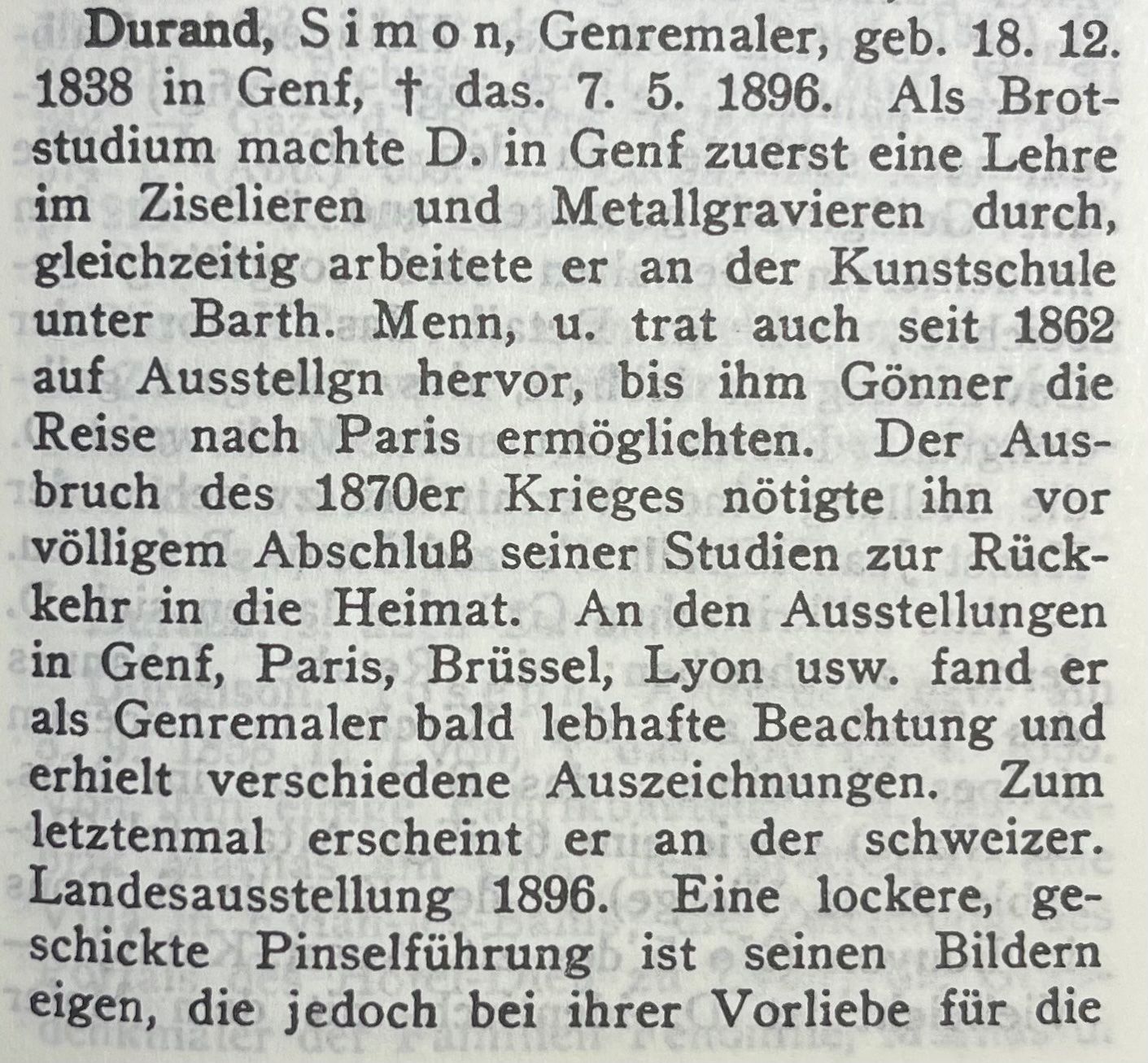 Dipinti: Durand Simon (1838-1896) – Usato da Grosshöchstetten venduto da Perle1951 4