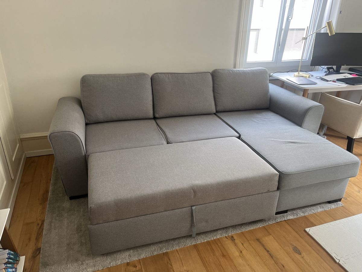 Sofas: Ecksofa Schlaffunktion Bettkasten Grau Stoff ca. 250cm – D'occasion à St. Gallen par cha_gk52 2