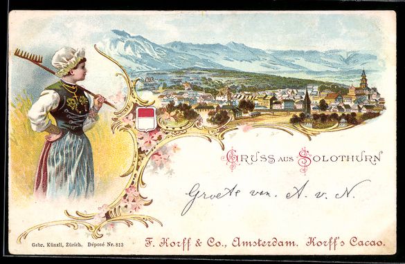 Cartoline postali: Litho Solothurn, Ortsansicht mit Bergpan – Usato da Berlin venduto da bartko-reher